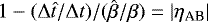 Mathematical equation: $1 - (\mathrm{\Delta} \hat{t}/\mathrm{\Delta} t) / (\hat{\beta}/\beta) = |{\eta}_{\textrm{AB}}|$