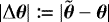 Mathematical equation: $|\mathrm{\Delta} \boldsymbol{\theta}| \coloneqq |\tilde{\boldsymbol{\theta}} - \boldsymbol{\theta}|$