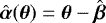 Mathematical equation: $\hat{\boldsymbol{\alpha}}(\boldsymbol{\theta}) = \boldsymbol{\theta} - \hat{\boldsymbol{\beta}}$