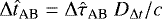 Mathematical equation: $\mathrm{\Delta} \hat{t}_{\text{{AB}}} = \mathrm{\Delta} \hat{\tau}_{\text{{AB}}}\ D_{\mathrm{\Delta} t}/c$