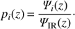 Mathematical equation: $ \begin{aligned} {p}_{i}(z)\,{=}\,{ \Psi _{i}(z) \over \Psi _\mathrm{IR}(z)}\cdot \end{aligned} $