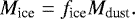 Mathematical equation: \begin{equation*} M_{\textrm{ice}}=f_{\textrm{ice}} M_{\textrm{dust}}. \end{equation*}