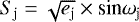 Mathematical equation: $S_{\textrm{j}} = \sqrt{e_{\textrm{j}}} \times {\textrm{sin}} \omega_{\textrm{j}}$