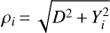 Mathematical equation: $ \rho_i {=} \sqrt{D^2 {+} Y_i^2} $