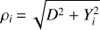 Mathematical equation: $ \rho_i\,{=}\,\sqrt{D^2+Y_i^2} $