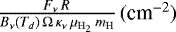 Mathematical equation: $\frac{F_{\nu}\,R}{B_{\nu}(T_d)\,\mathrm{\Omega}\,\kappa_{\nu}\,\mu_{\textrm{H}_2}\,m_{\textrm{H}}} \,{(\textrm{cm}^{-2})}$
