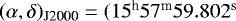 Mathematical equation: $(\alpha,\delta)_{\textrm{J2000}}=(15^{\textrm{h}}57^{\textrm{m}}59.802^{\textrm{s}}$