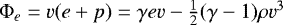 Mathematical equation: ${\mathrm{\Phi}}_e = v (e+p) = \gamma e v - \frac{1}{2} (\gamma - 1) \rho v^3$
