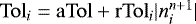 Mathematical equation: $\mathrm{Tol}_i = \mathrm{aTol} + \mathrm{rTol}_i | n_i^{n+1} |$