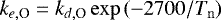 Mathematical equation: $k_{e,\textrm{O}} = k_{d,\textrm{O}} \exp{\left( -2700/T_{\mathrm{n}} \right)}$