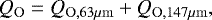 Mathematical equation: \begin{equation*}Q_{\mathrm{O}} = Q_{\mathrm{O},63\mu\mathrm{m}} + Q_{\mathrm{O},147\mu\mathrm{m}} , \end{equation*}