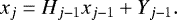 Mathematical equation: \begin{equation*}x_j = H_{j-1} x_{j-1} + Y_{j-1}. \end{equation*}