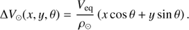 Mathematical equation: $$\Delta {V_ \odot }(x,y,\theta ) = \frac{{{V_{{\rm{eq}}}}}}{{{\rho_\odot }}}(x\cos \theta + y\sin \theta ).$$