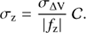 Mathematical equation: $${\sigma _{\rm{z}}} = \frac{{{\sigma _{\Delta {\rm{V}}}}}}{{|{f_{\rm{z}}}|}}\mathcal{C}.$$