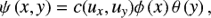 Mathematical equation: $$ \psi \left( {x,y} \right) = c({u_x},{u_y})\phi \left( x \right)\theta \left( y \right), $$