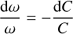 Mathematical equation: $ \begin{equation} {{\rm d} \omega \over \omega} = - {{\rm d} C \over C} \end{equation} $