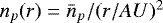 Mathematical equation: $n_p(r)=\bar{n}_p/(r/AU)^2$
