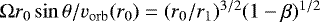 Mathematical equation: ${\rm{\Omega}} r_0 \sin\theta/v_{\rm{orb}}(r_0)=(r_0/r_1)^{3/2}(1-\beta)^{1/2}$