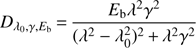 Mathematical equation: $ \begin{aligned} D_{\lambda _0,\gamma ,E_\mathrm{b}}\,{=}\,{{E_\mathrm{b} \lambda ^2 \gamma ^2} \over {(\lambda ^2-\lambda _0^2)^2\,{+}\,\lambda ^2 \gamma ^2}} \end{aligned} $