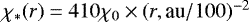 Mathematical equation: $\chi_*(r)=410\chi_{0} \times (r, \textrm{au}/100)^{-2}$