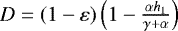 Mathematical equation: $D=(1-\varepsilon)\left(1-\frac{\alpha h_1}{\gamma+\alpha}\right)$