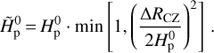Mathematical equation: $$ \widetilde H_\mathrm p^0=H_\mathrm p^0\cdot\min\lbrack1,{(\frac{\mathrm\Delta R_\text{CZ}}{2H_\mathrm p^0})}^2\rbrack. $$