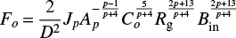 Mathematical equation: $$ \begin{equation} F_o \,{=}\, \frac{2}{D^2} J_p A_p^{-\frac{p-1}{p+4}} C_o^{\frac{5}{p+4}} R_{\rm g}^{\frac{2p+13}{p+4}} B_{\rm {in}}^{\frac{2p+13}{p+4}} \end{equation} $$