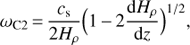 Mathematical equation: $$ \omega_{\mathrm C2}=\frac{c_\mathrm s}{2H_\rho}{\left(1-2\frac{\mathrm dH_\rho}{\mathrm dz}\right)}^{1/2}, $$