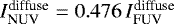 Mathematical equation: $I_{\textrm{NUV}}^{\textrm{diffuse}}= 0.476\,I_{\textrm{FUV}}^{\textrm{diffuse}}$