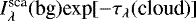 Mathematical equation: $I^{\textrm{sca}}_{\lambda}(\textrm{bg})\textrm{exp}[{-\tau_{\lambda}(\textrm{cloud})}]$