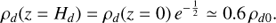 Mathematical equation: $ \begin{aligned} \rho_{d} (z=H_{d}) = \rho_{d} (z=0) \, e^{-\frac{1}{2}} \simeq 0.6\, \rho_{d0}. \end{aligned} $