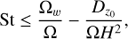 Mathematical equation: $ \begin{aligned} \text{ St} \le \dfrac{{\Omega}_w}{{\Omega}} - \dfrac{D_{z_0}}{{\Omega} H^2}, \end{aligned} $