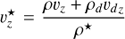 Mathematical equation: $ \upsilon_z^\star=\dfrac{\rho \upsilon_z+ \rho_{d} {\upsilon_{d}}_z}{{\rho^\star}} $