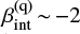 Mathematical equation: $ \beta_{\rm int}^{\rm (q)}\,{\sim}\,{-}2 $