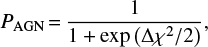 Mathematical equation: $$ P_{\rm AGN}\,{=}\,\frac{1}{1 + \exp{\left( \Delta\chi^2/2 \right)}},$$