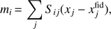 Mathematical equation: $ \begin{aligned} m_i \,{=}\, \sum _j S_{ij}(x_j - x^\mathrm{fid}_j), \end{aligned} $