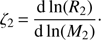 Mathematical equation: $$ \zeta_2=\frac{\mathrm d\ln{(R_2)}}{\mathrm d\ln{(M_2)}}. $$