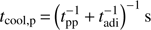 Mathematical equation: $$ t_\text{cool,p}={(t_\text{pp}^{-1}+t_\text{adi}^{-1})}^{-1}\mathrm s $$