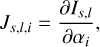 Mathematical equation: $ \begin{aligned} J_{s,l,i} = \frac{\partial I_{s,l}}{\partial \alpha _i} ,\end{aligned} $