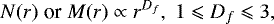 Mathematical equation: \begin{equation*} \looseness-1 N(r) \; \textrm{or} \; M(r) \propto r^{D_f}, \; 1 \leqslant D_f \leqslant 3,\vspace*{-4pt}\end{equation*}