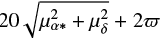 Mathematical equation: $20\sqrt{\mu_{\alpha*}^2+\mu_{\delta}^2} + 2\varpi$