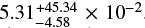 Mathematical equation: $5.31^{+45.34}_{-4.58}\times10^{-2}$