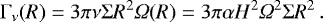 Mathematical equation: \begin{equation*} {\mathrm\Gamma}_{\nu} (R) = 3\pi\nu{\mathrm\Sigma} R^2\Omega(R) = 3\pi\alpha H^2\Omega^2{\mathrm\Sigma} R^2\,. \end{equation*}