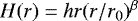 Mathematical equation: $H(r)=hr(r/r_0)^{\beta}$