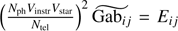 Mathematical equation: $ \left( \frac{N_{\mathrm{ph}} V_{\mathrm{instr}} V_{\mathrm{star}}}{N_{\mathrm{tel}}} \right)^2 \widetilde{\mathrm{Gab}_{ij}} = E_{ij} $