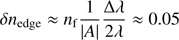 Mathematical equation: $$ \begin{aligned} \delta n_{\rm edge} \approx n_{\rm f}\frac{1}{|A|}\frac{\Delta \lambda }{2\lambda }\approx 0.05 \end{aligned} $$