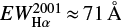 Mathematical equation: $ EW_{\rm H\alpha}^{\rm 2001} \approx 71\,{\text {\AA}} $