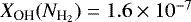 Mathematical equation: $X_{\textrm{OH}}(N_{\textrm{H}_2}) =1.6\times10^{-7}$
