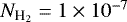 Mathematical equation: $N_{\textrm{H}_2} = 1\times10^{-7}$