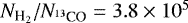 Mathematical equation: $N_{\textrm{H}_2}/{N}_{^{13}\textrm{CO}} = 3.8 \times 10^{5}$